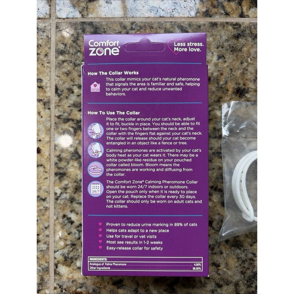 Comfort Zone Calming Breakaway Pheromone Collar for Cats 1 Count Drug Free NEW